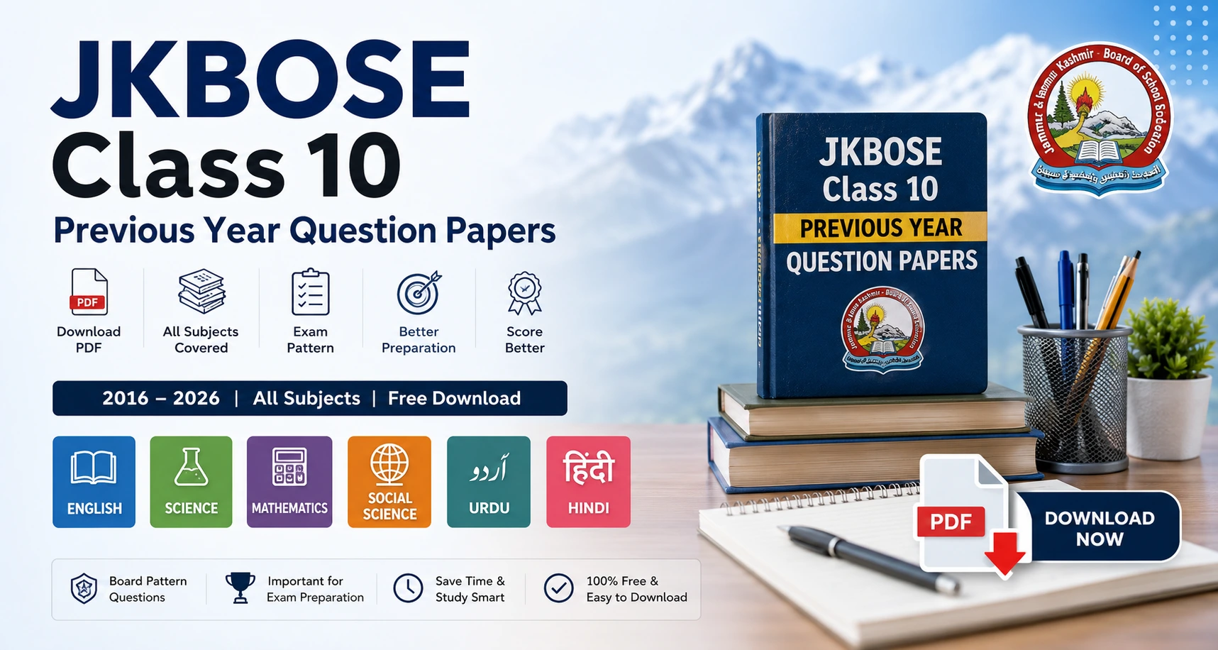 JKBOSE Class 10 Previous Year Question Papers 2026 PDF
